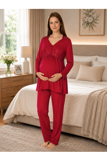 Effortt 3011 Vişne Lohusa Pijama Takım Effortt 3011 Vişne Lohusa Pijama Takım